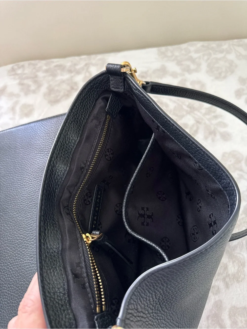 Tory Burch Blake Flap Black Pebbled Leather Small Crossbody